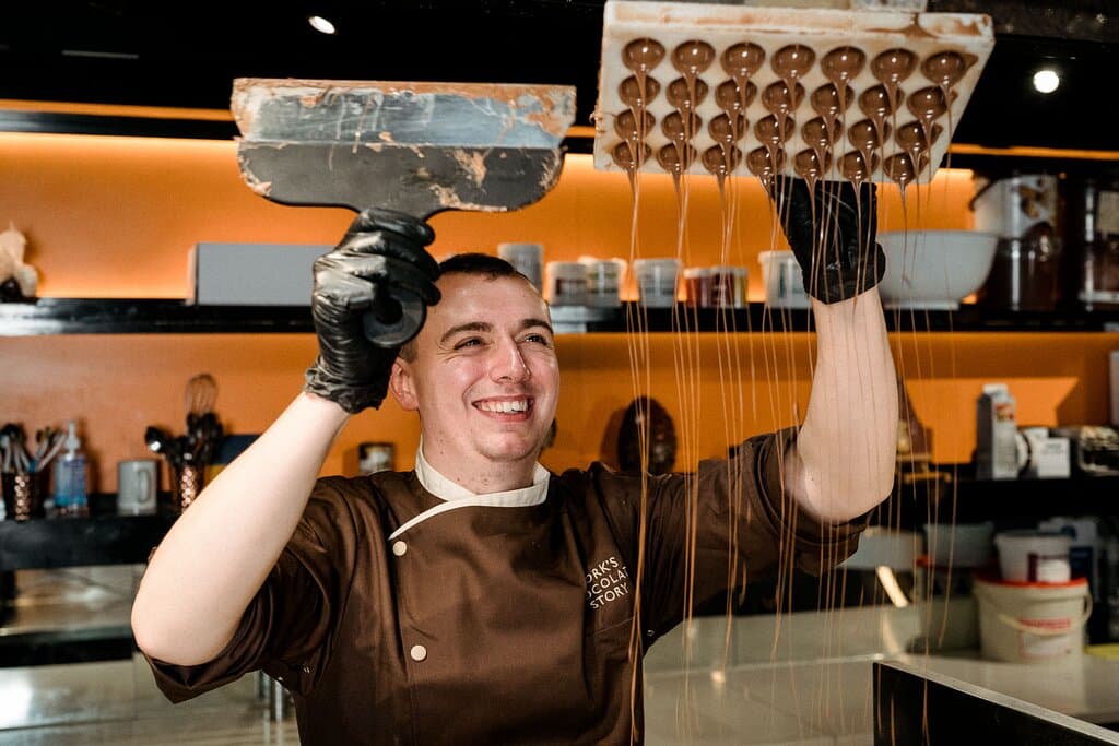 Head Chocolatier making chocolate rain