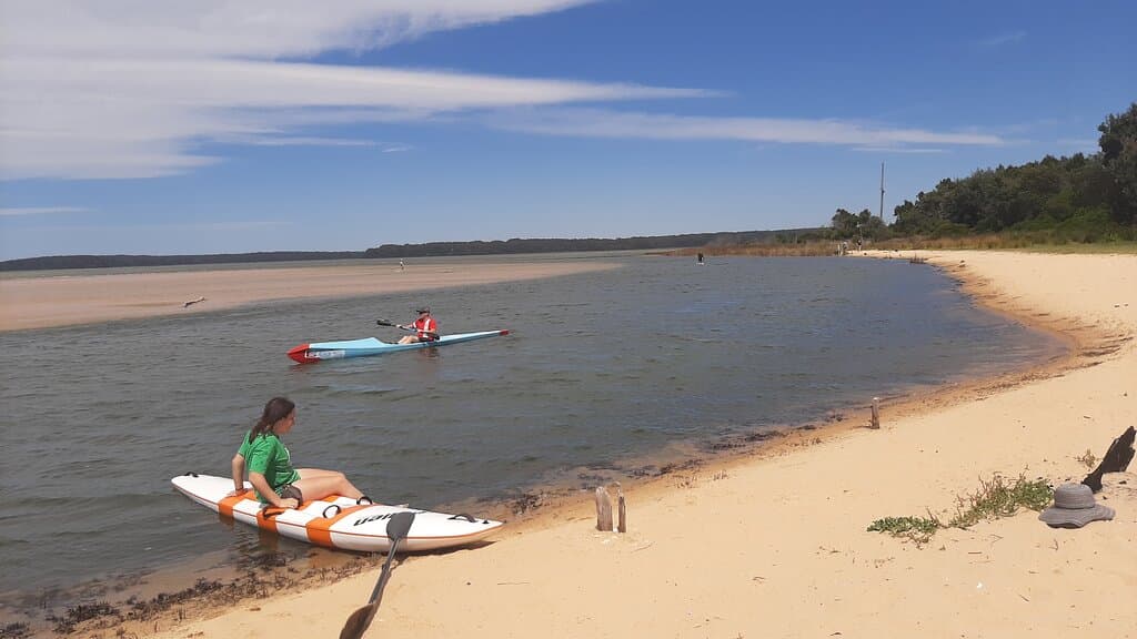 Sandy shores of Lake Wollumboola provide a good launching pad for the kayaks.