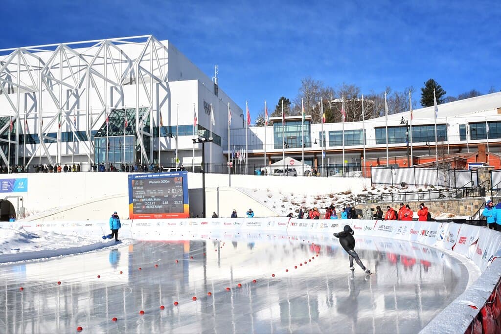 James C. Sheffield Speed Skating Oval during the long track speed skating events for FISU 2023
