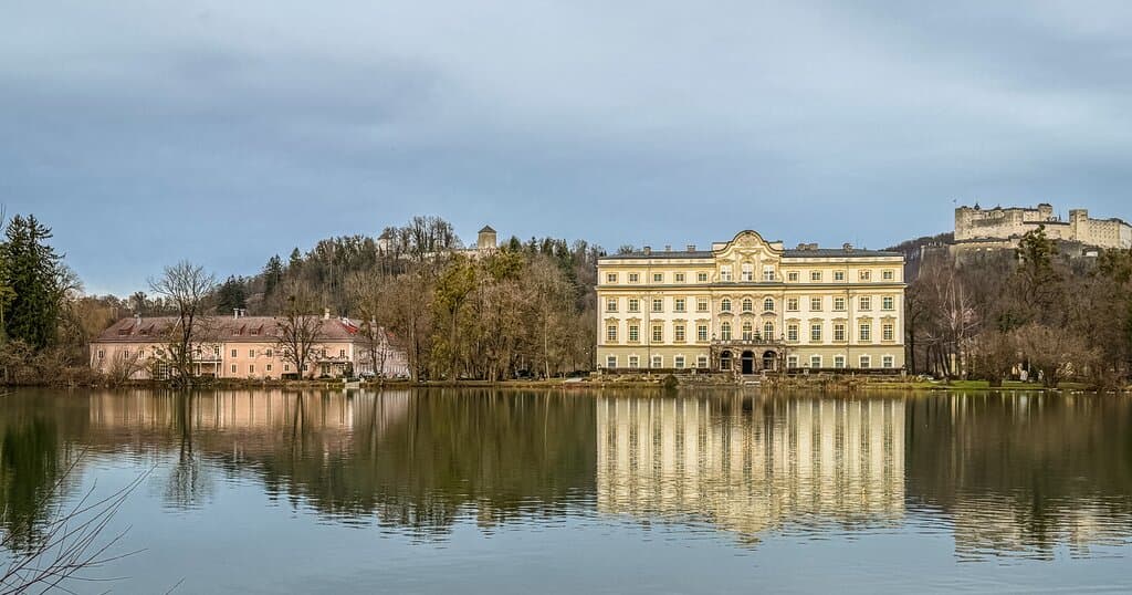 A view from across the lake of the Villa and the adjacent building where we stayed