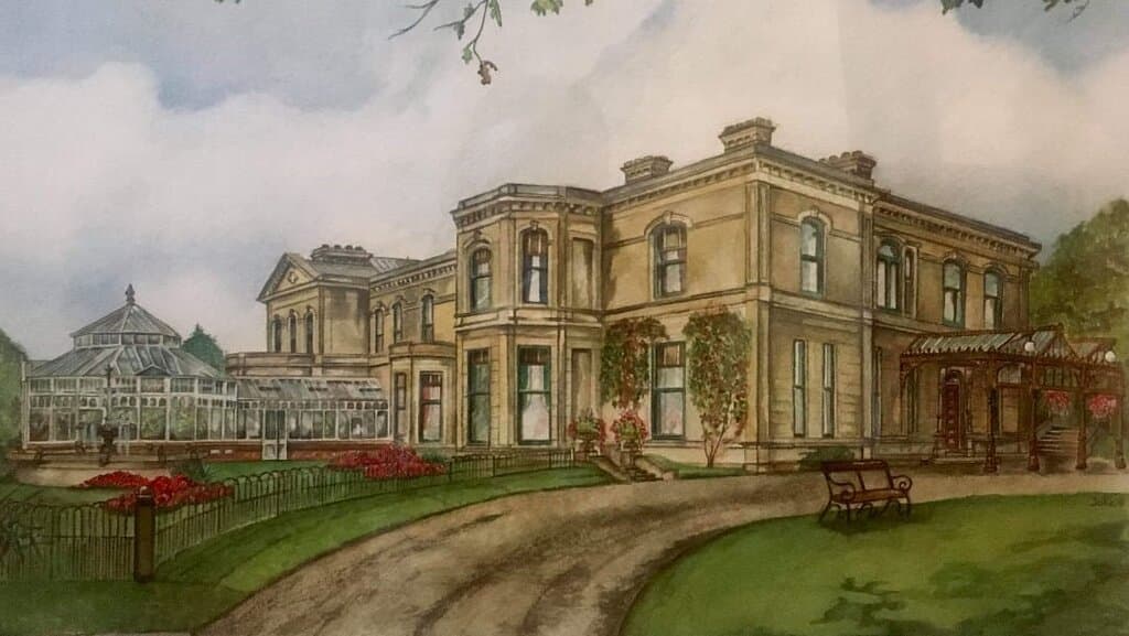 Watercolour of Milford House pleasure gardens