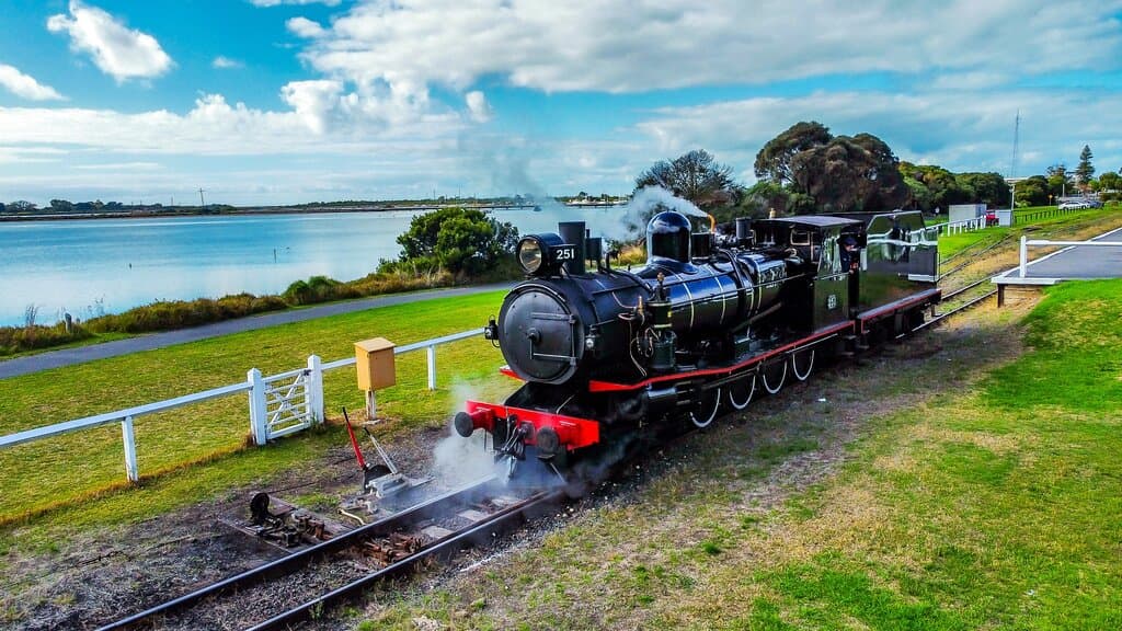 Steam locomotive by Swan Bay, Queenscliff