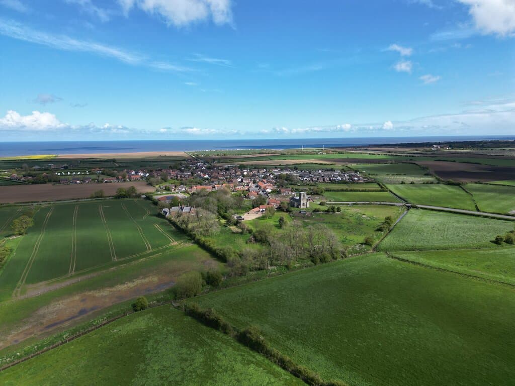 View from the air above Skipsea castle. 