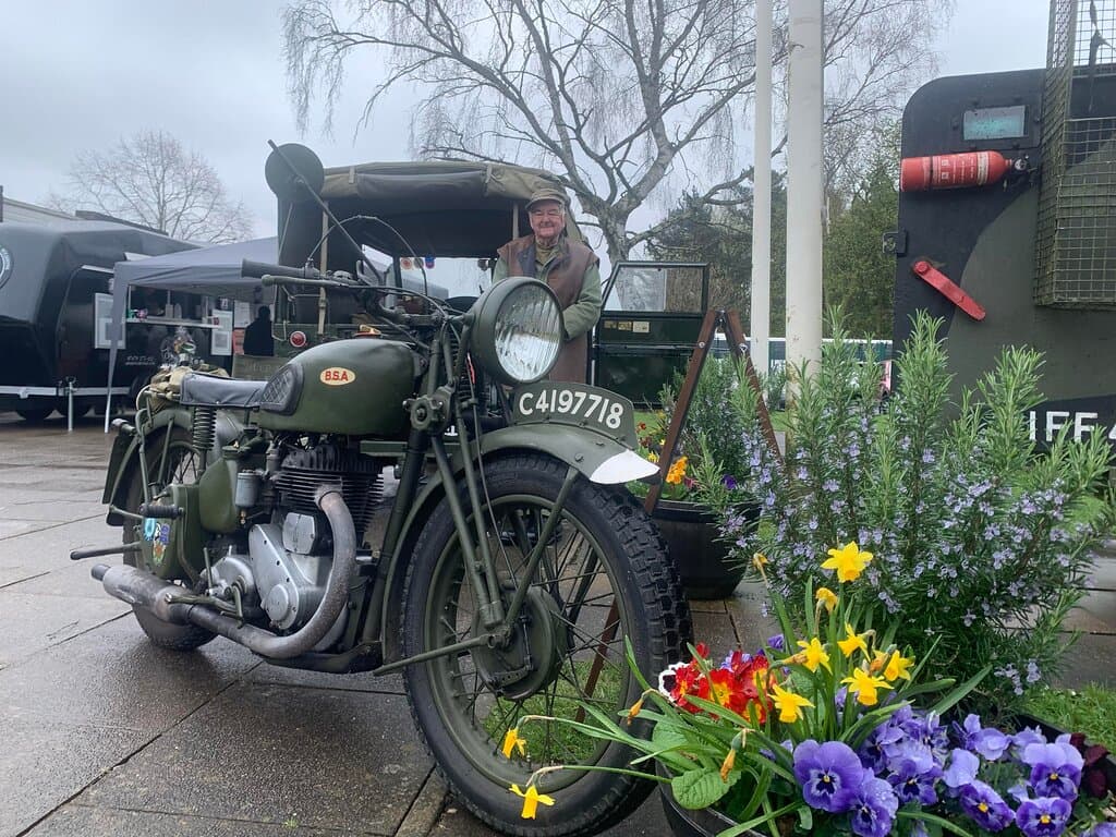 Vintage vehicles on display.