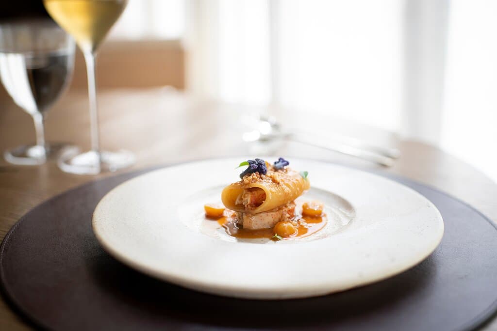 Paccheri filled with blue lobster, purple cauliflower & malvasia