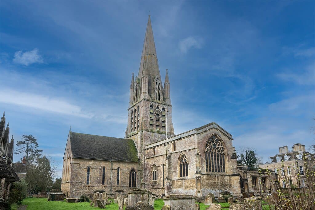 St Mary the Virgin Church in Witney is a historic and architectural landmark in West Oxfordshire, England.

Its 165-foot spire dominates the Witney skyline and is considered, along with the spire of Oxford Cathedral, as the most impressive tower of its date in the county. 

The church dates back to the 11th century when a Norman church was built on the site and incorporated into the present building as the nave in the 13th century. The present church was dedicated in around 1243 