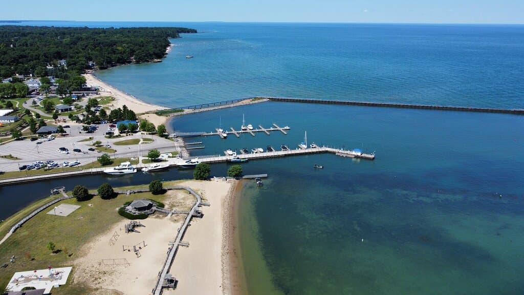 This drone's eye view of the harbor is from nearby Bird Creek Park.