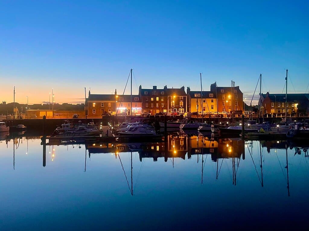 Twinkling, welcoming, amber lights.