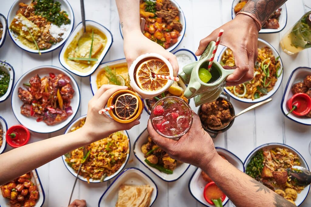 Food and drinks with hands