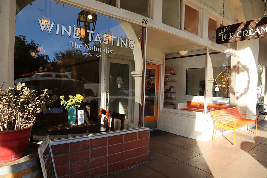 The Tasting Room located in the Historic Ojai Arcade building. Right next to Ojai Ice Cream!
