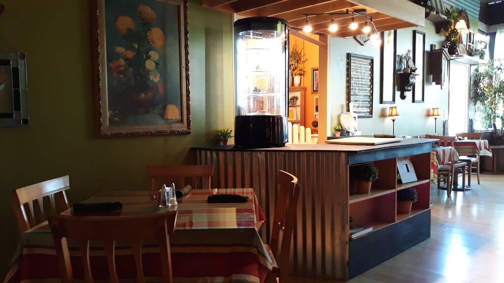 View of the inside of the tea room. 