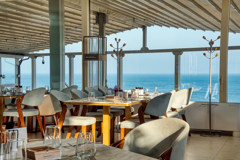 Restaurant interior with sea view