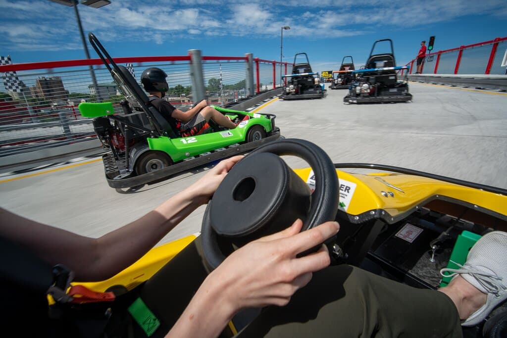 Though riders may feel like they are flying over a cliff at certain points during the ride, extensive safety features were built into the Speedway attraction.