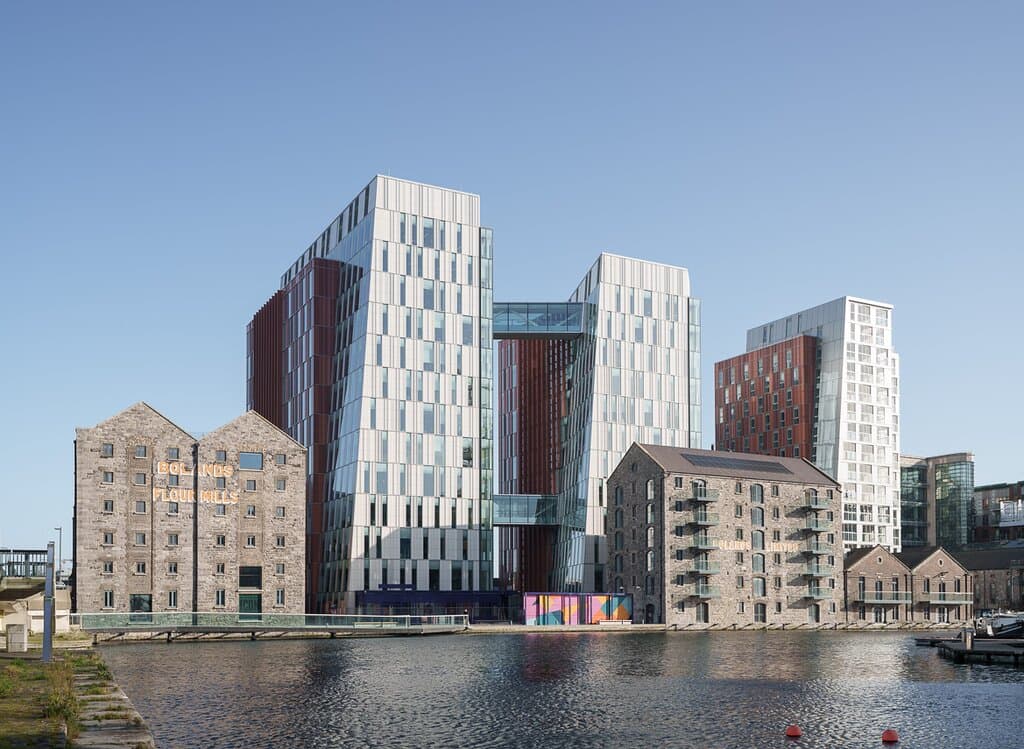 Once an industrial dockside; now a beautiful clash of old and new. 