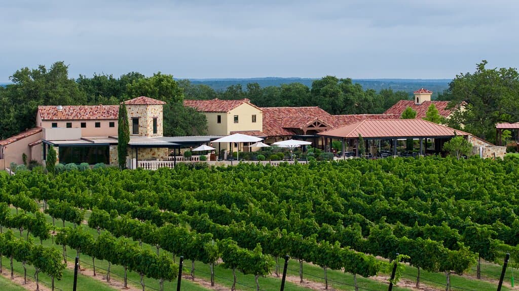 Tuscany in Texas. Tuscan inspired tasting rooms and patios overlooking 25 acres of estate vineyards in Fredericksburg, Texas.