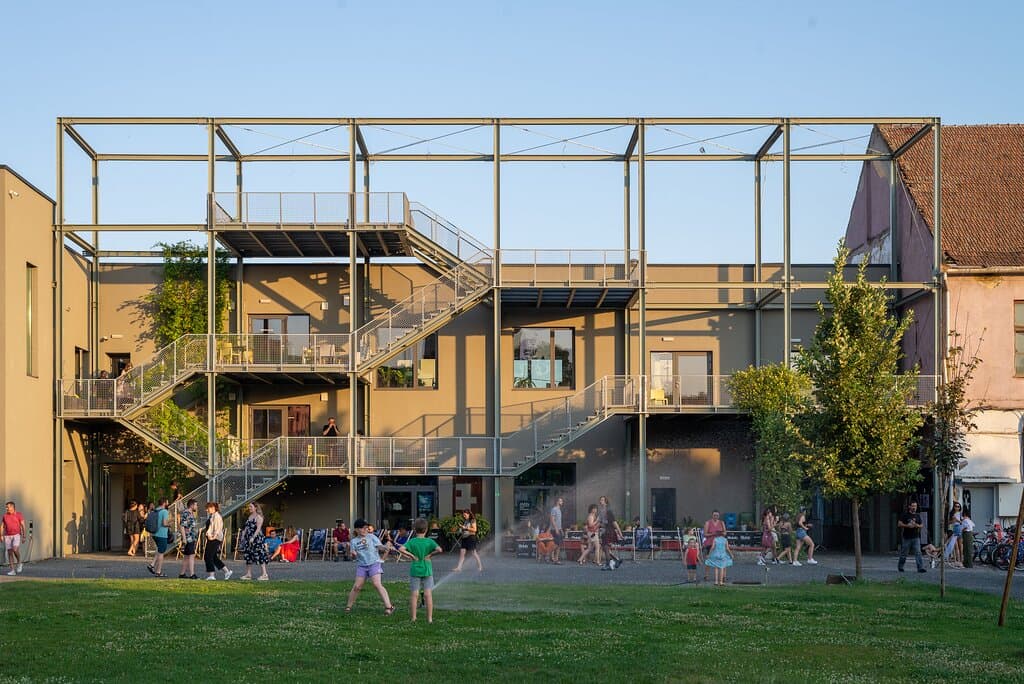 FABER courtyard at sunset