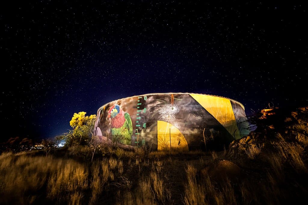John Campbell Miles Memorial Lookout. Water tank art 