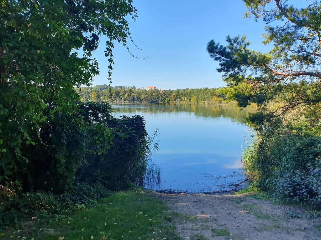 The lakes are in close proximity to each other and are linked by woodland walks and cycle paths. One may be used for swimming and paddle boarding and the parkland alongside is nice for sitting and sunbathing. They are about 2.75km from StP's railway station  a flat walk alongside the river. There are several cafes around the lakes to enjoy.