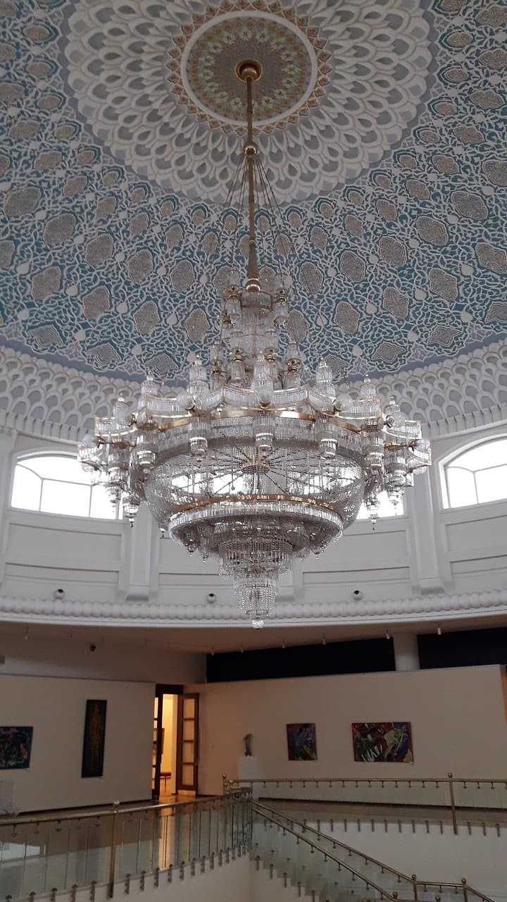 Chandelier and ceiling