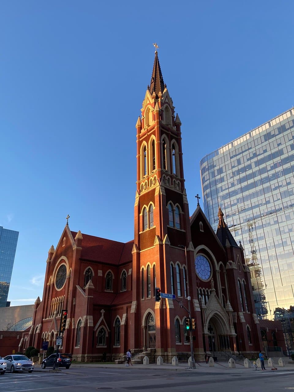 It was a bit unusual to find the church doors locked and no way to visit. We did what we could and wandered around the outside checking out the architecture and stained glass windows. Nice contrast to the modern skyscrapers nearby.