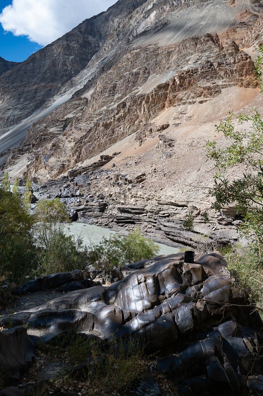 Scenery - river, mountains, rock art