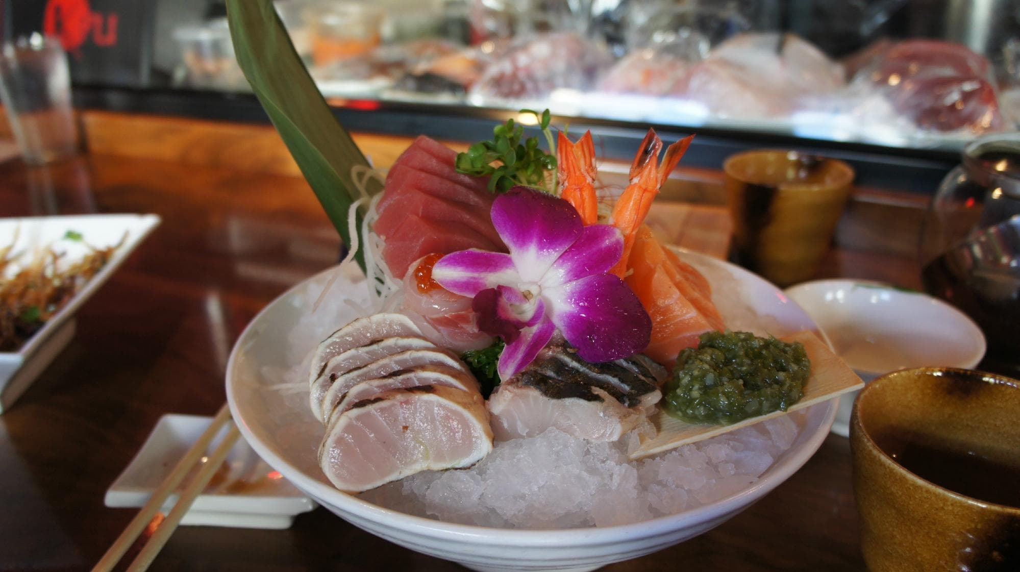 Fresh sashimi with real pickled wasabi