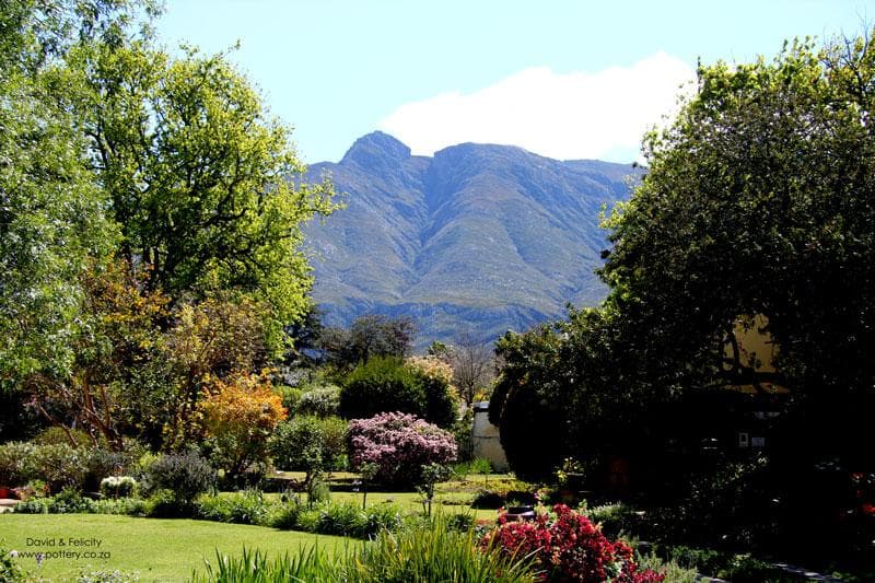 View of Langeber Mountains from the garden at Bukkenburg Pottery Studio & Guest Cottage
