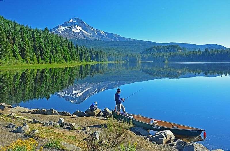 Father & son fishing on Trillium Lake