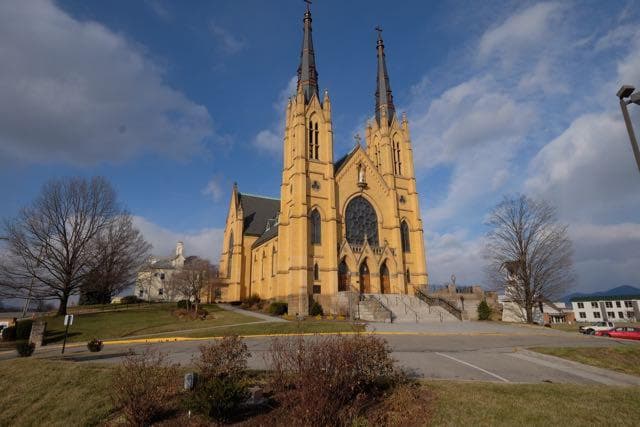 Side frontal view of church
