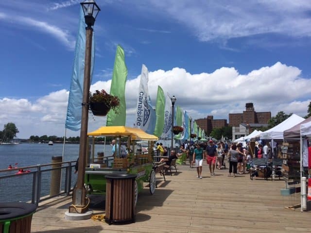 Another blue-sky, white, billowy cloud day at Canalside