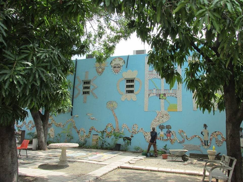 the mosaic wall outside