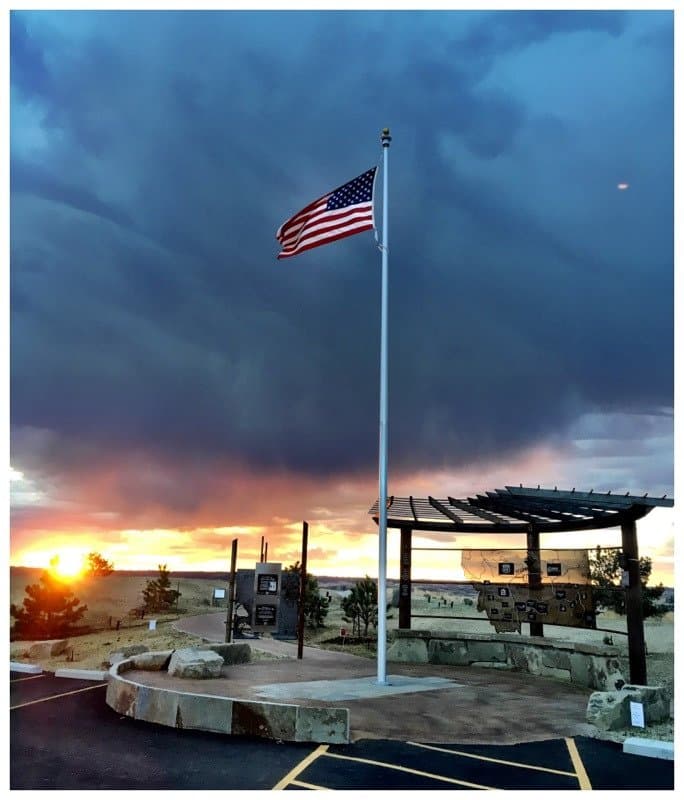 Sunrise at the Yellowstone Kelly Interpretive Site entryway.