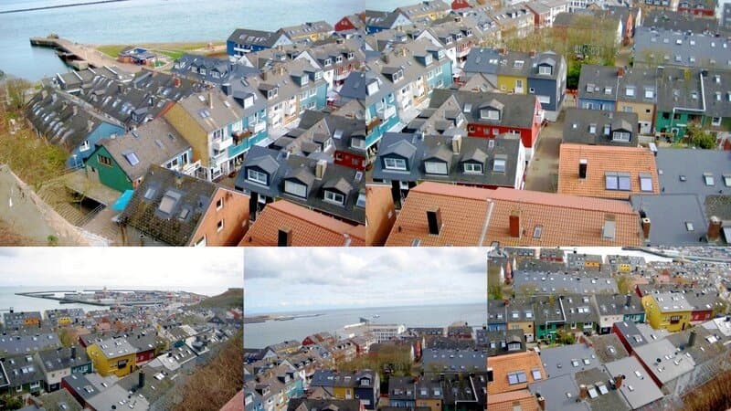 Collage Blick vom Klippenrandweg zum Unterland von Helgoland.