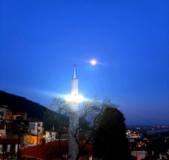 Old Town Mosque's minaret and the city of Xanthi
