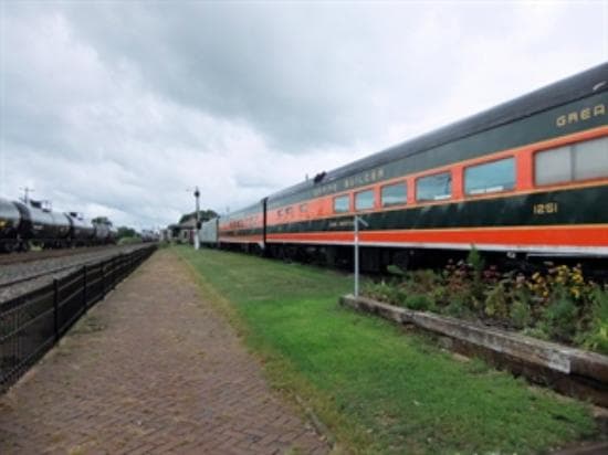 Looking West, toward Erie, with Museum trains on right and mainline track to left