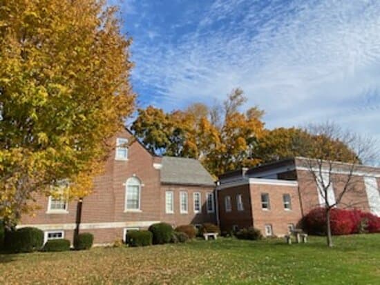 Side view of the Saco Museum in October.