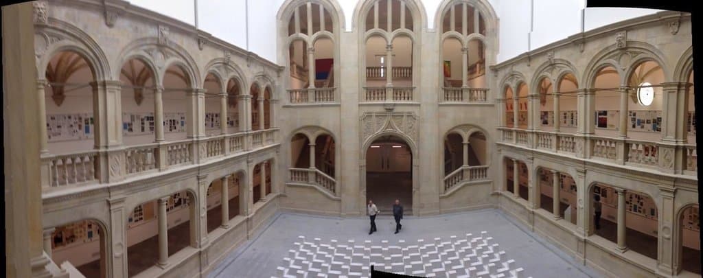View of the inner building surrounded by the modern building