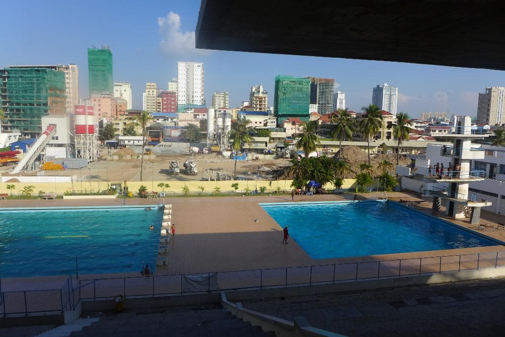 Swimming pool next to stadium