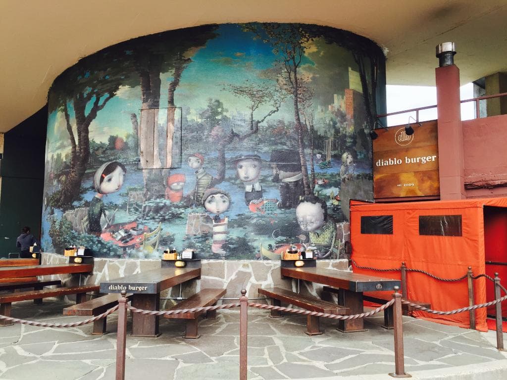 The wall design outside the restaurant