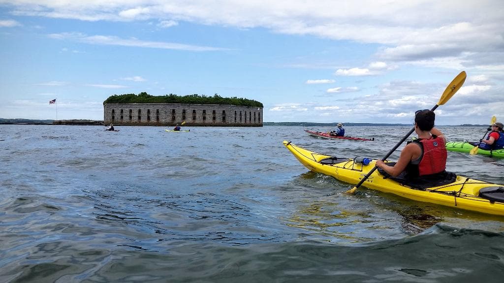 Sea kayaking to Fort Gorges with Portland Paddle