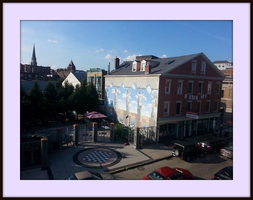 A view of the Hygienic art park and the 'Naked Ladies' mural.