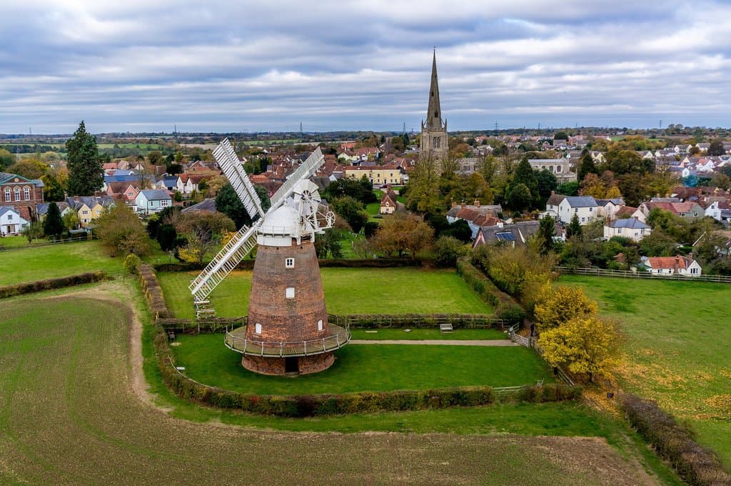 Windmill and Church in background