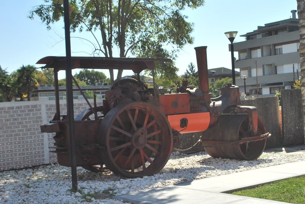 Tractor used to pull the carts hauling the blocks