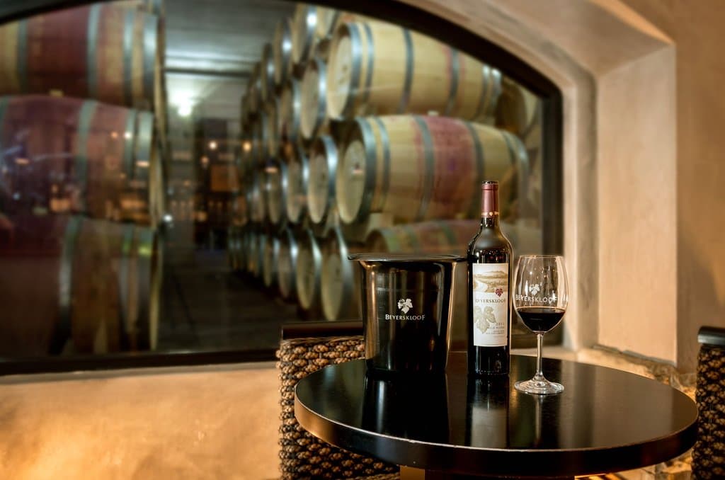 Our tasting room with a view into the barrel maturation cellar.