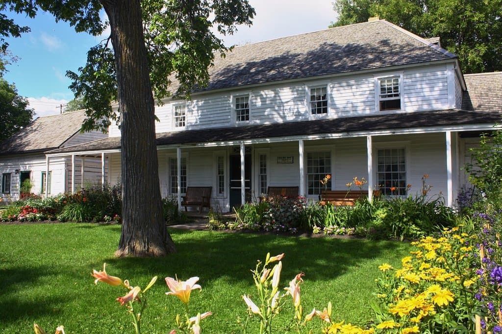 Front view and gardens.