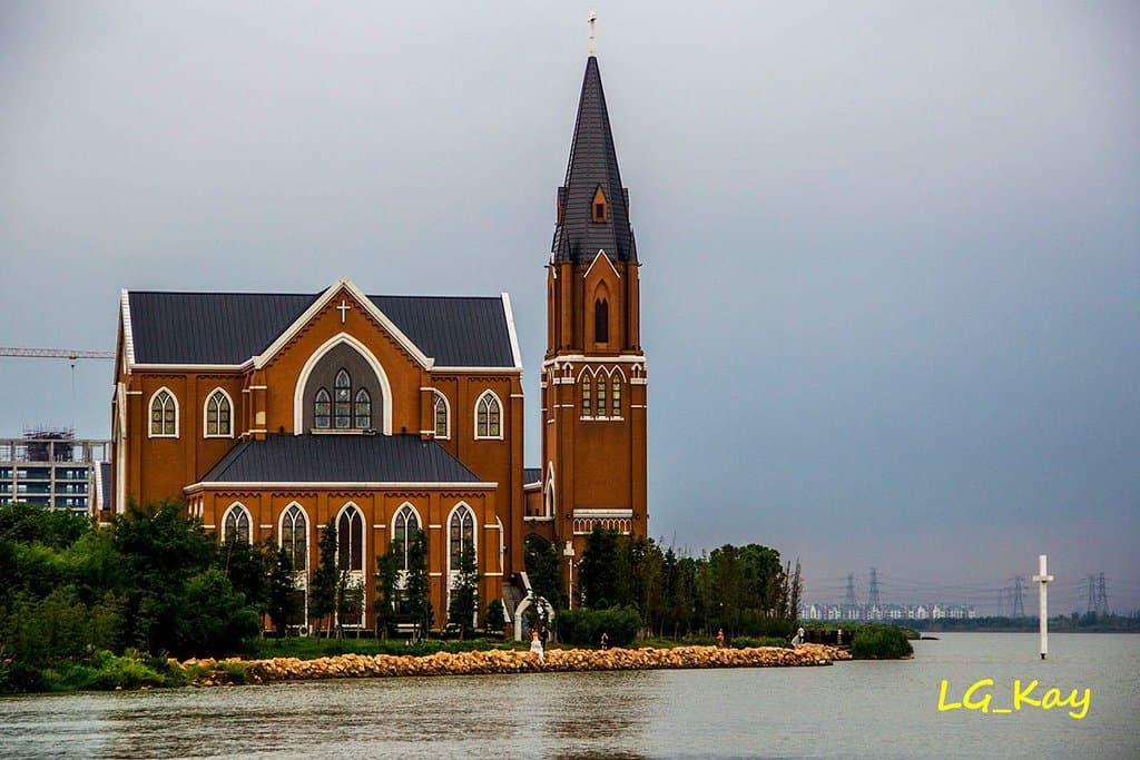Church along lakeside