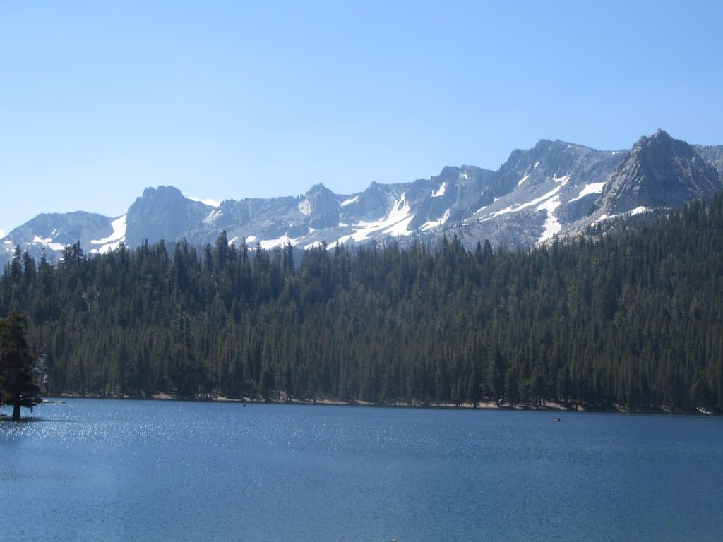 Horseshoe Lake with Snow on Mountains, Mammoth Lakes, CA