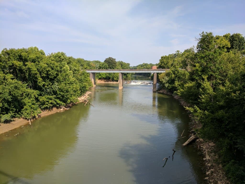 On walking bridge across from the railroad bridge