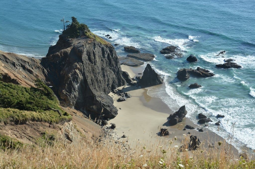 Looking down at the shore from God's Thumb