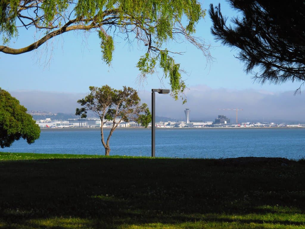 SF Bay Trail - Anza Lagoon in Burlingame San Francisco Bay, looking toward SFO
